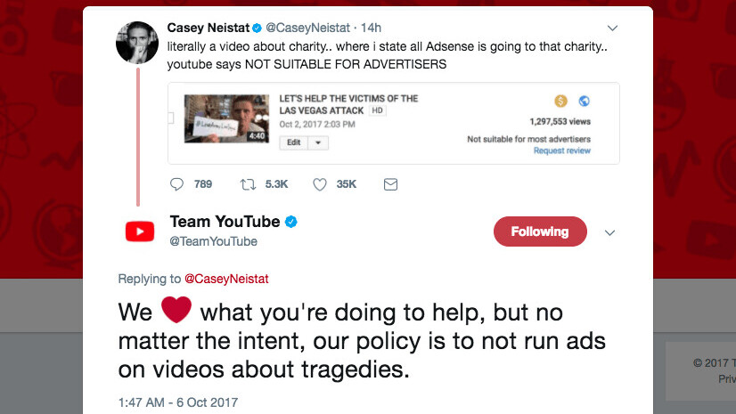 YouTube pulls ads from Casey Neistat video raising funds for the Las Vegas victims