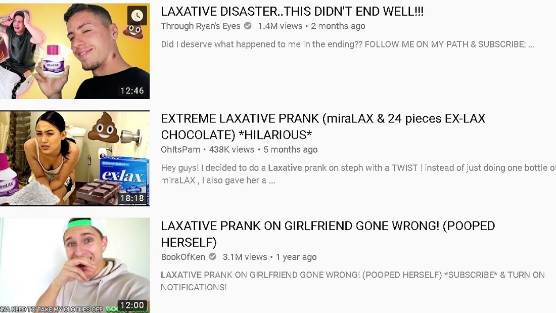 YouTube is flush with ‘prank’ videos involving laxatives