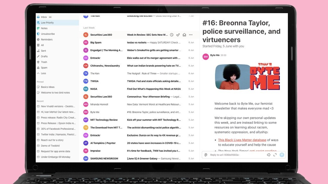 Twobird is a great free email client with collaborative notes
