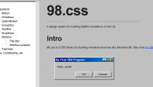 This CSS library makes it easy to build Windows 98-inspired UIs