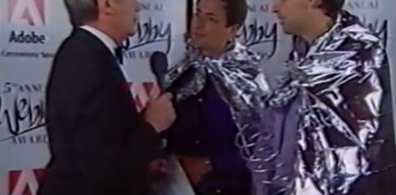 Watch Larry Page and Sergey Brin accept a Webby Award in 2000, wearing silver capes