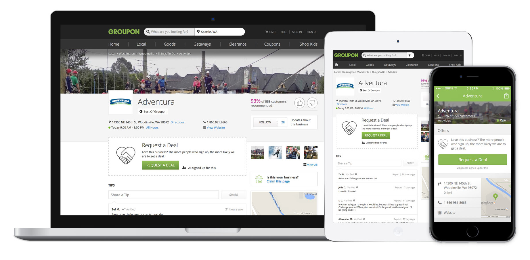 Groupon’s site now has dedicated pages for 7 million businesses across the US