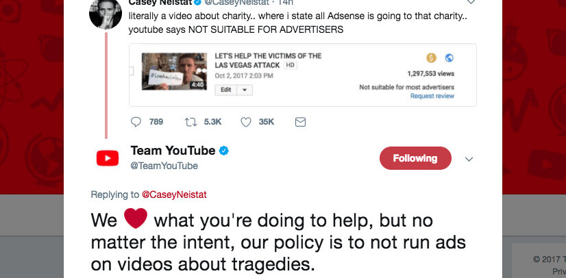 YouTube pulls ads from Casey Neistat video raising funds for the Las Vegas victims