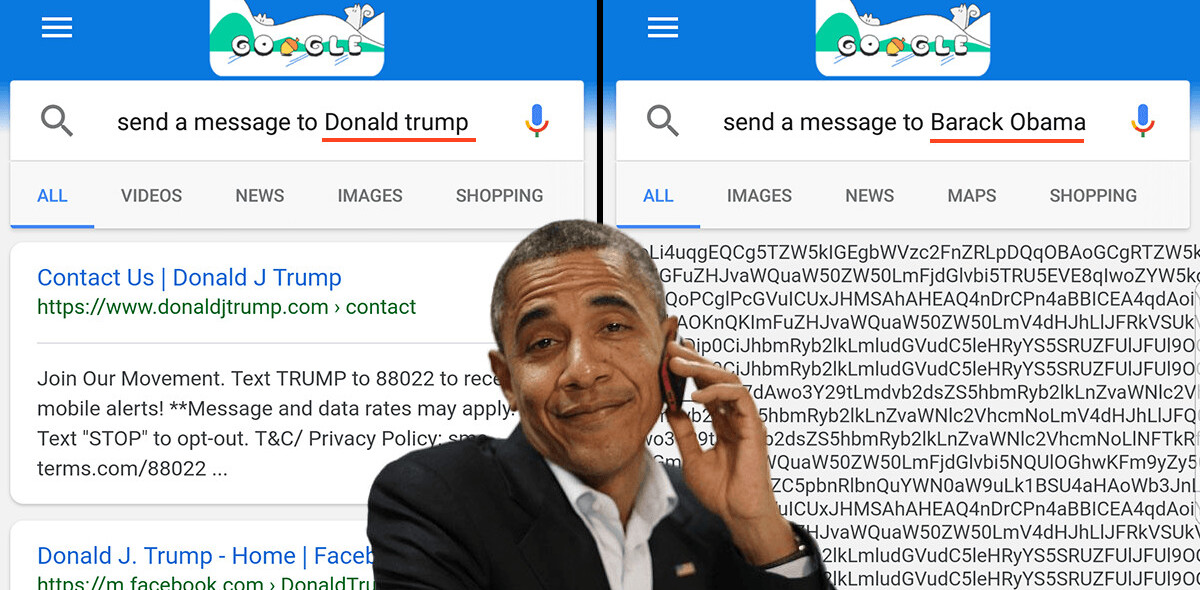 Google doesn’t want you to ‘send a message to Barack Obama’