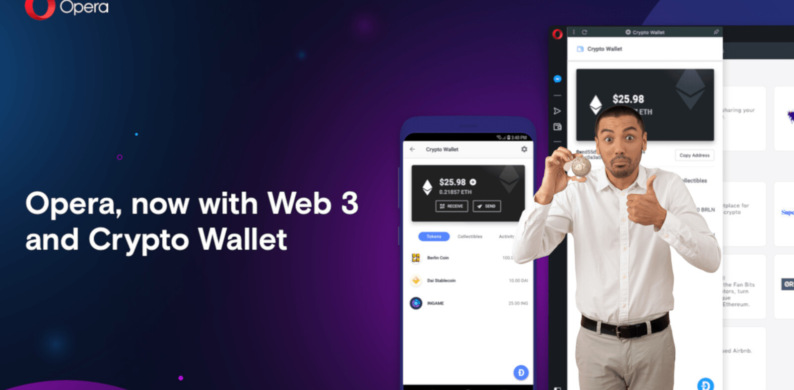 Opera releases its browser with built-in cryptocurrency wallet to everyone