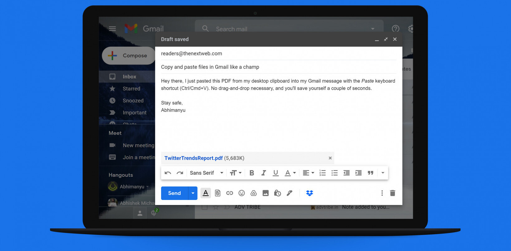 How to paste attachments into Gmail in Chrome with just a keyboard shortcut