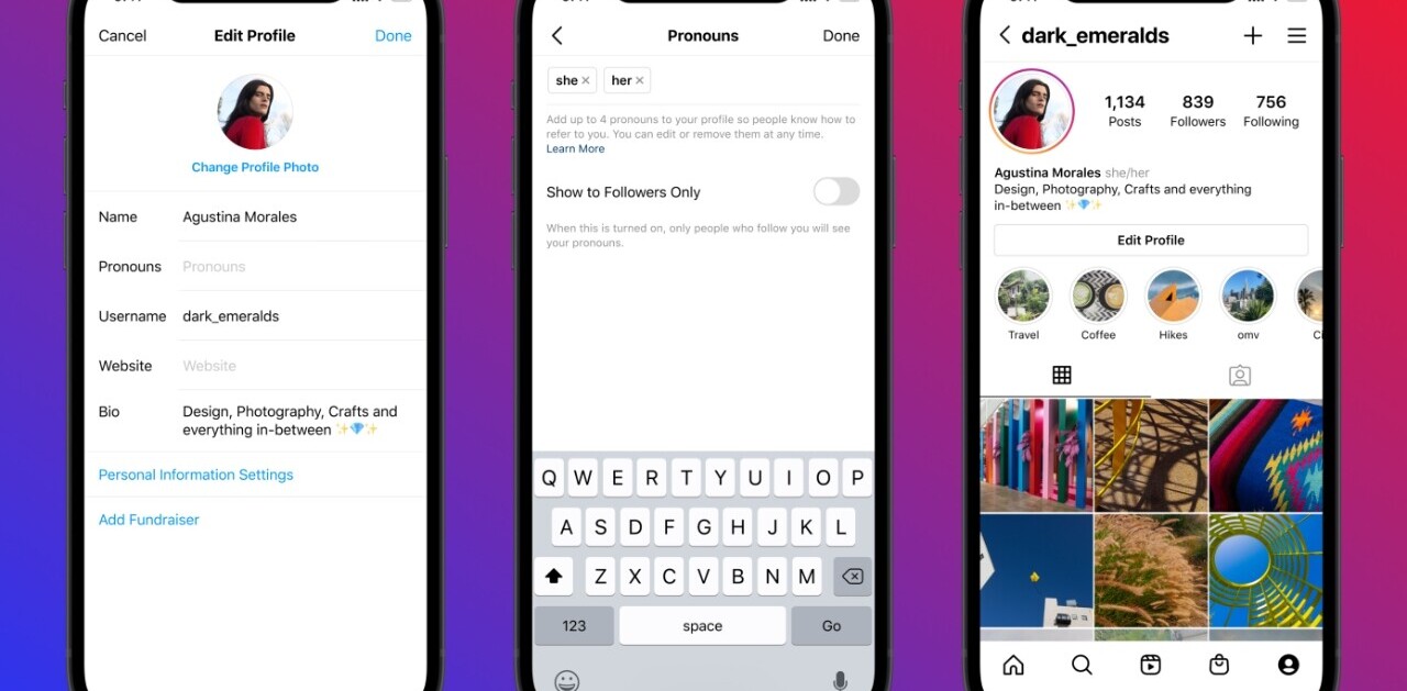 Instagram can now display your pronouns directly on your profile