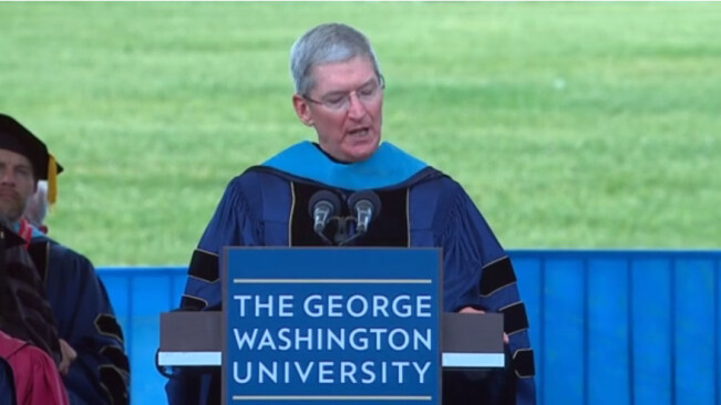 Tim Cook’s powerful commencement address still included an iPhone plug