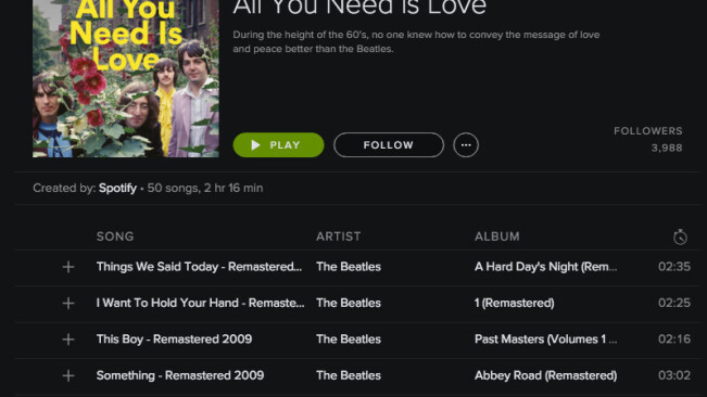 Spotify has already remixed the Beatles catalogue into 7 playlists