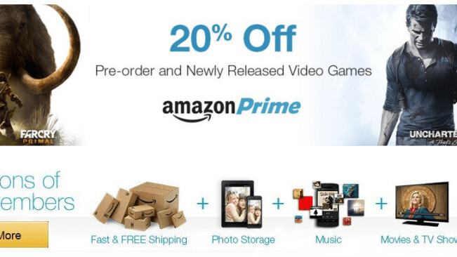 Amazon Prime users now get 20% off pre-ordered and newly released games