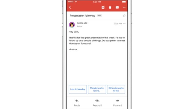 Google brings Smart Reply to Gmail on Android and iOS so you never have to type again