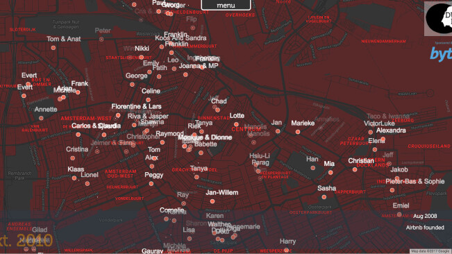 This visualization shows Airbnb spreading like a virus in Amsterdam