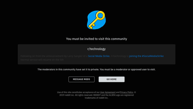 Reddit’s r/technology goes dark as part of #SocialMediaStrike