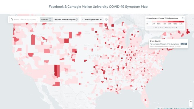 Facebook built a map that tracks COVID-19 symptoms by county