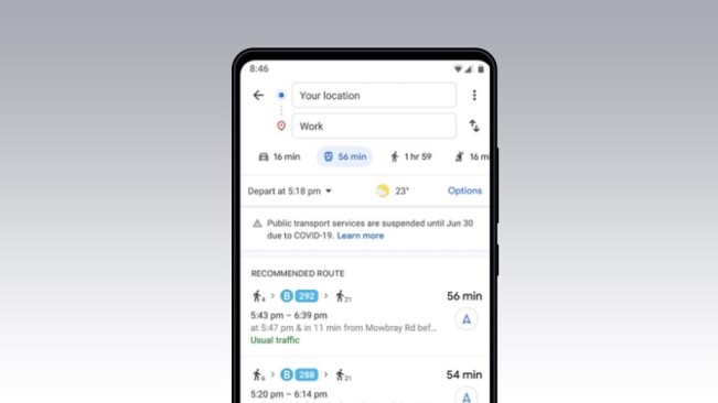 Google Maps now tells you when a face mask is required on public transport